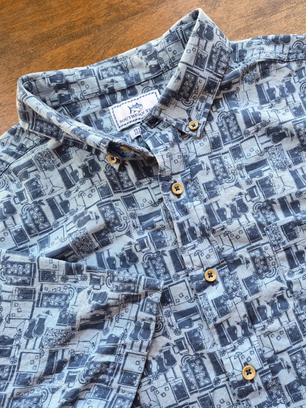 Southern Tide Mens Casual Button Down Shirt Large Blue Linen Blend Cocktails